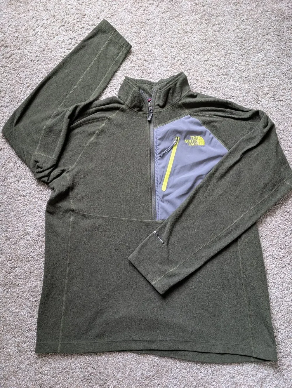 The North Face Men's 1/4 Zip Fleece Pullover Green Gray FlashDry Outdoor Hiking